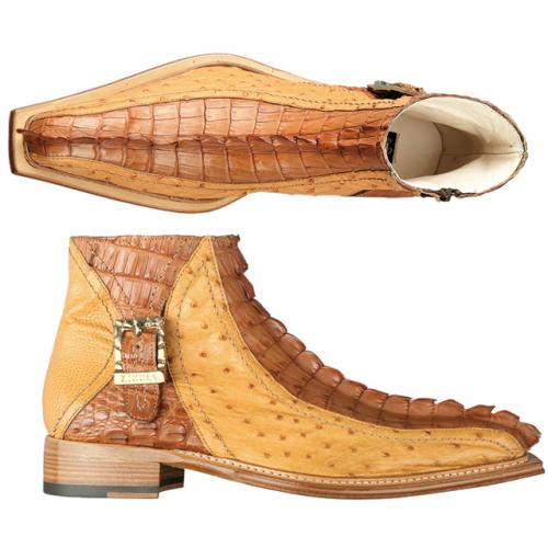 Fennix Italy 3316 Peanut / Chestnut Genuine Caiman Hornback Crocodile / Ostrich Boots